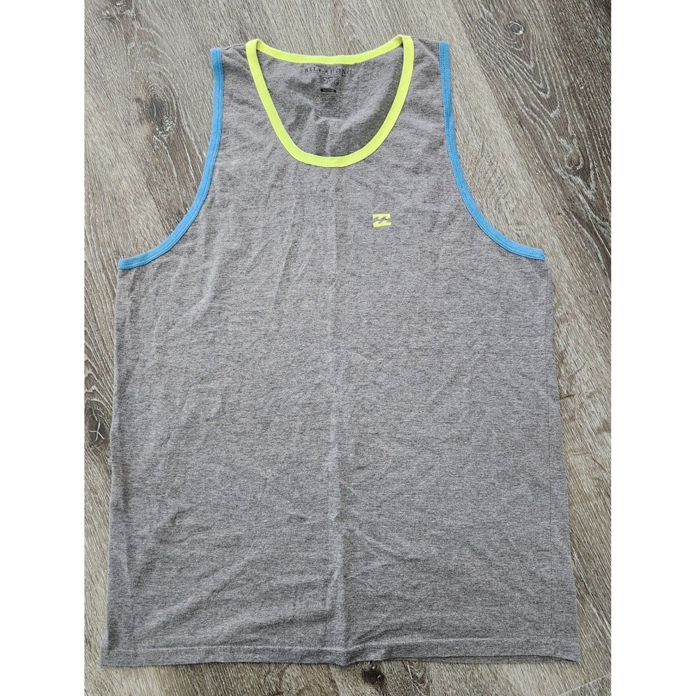 Billabong Recycler Series Mens XL Tank Top Gray Neon Yellow Blue MT805CON
